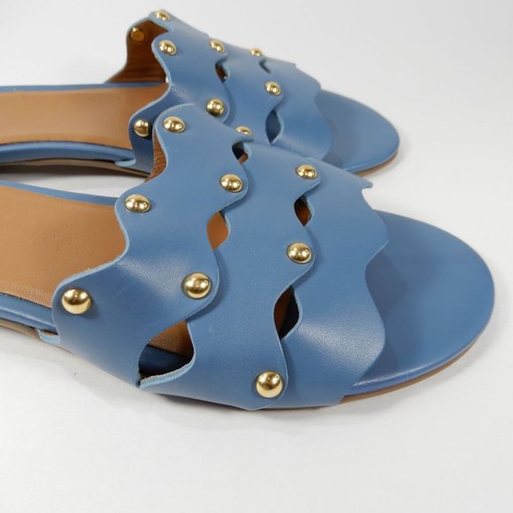 Aquatalia Torri Flat Slide SANDALS Size Blue 8.5 Leather Studded NEW $295 - Picture 3 of 6